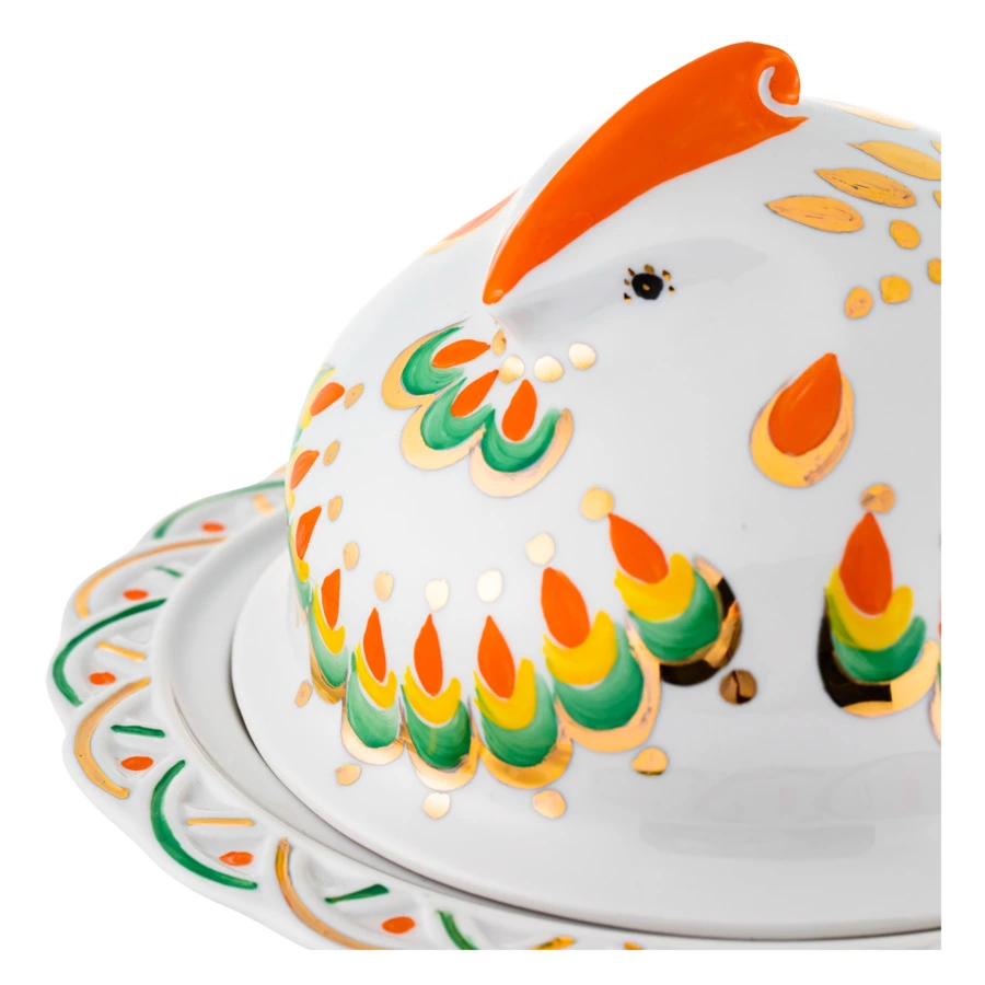 Масленка Франц Гарднер в Вербилках Курочка ряба белая, фарфор твердый, п/к