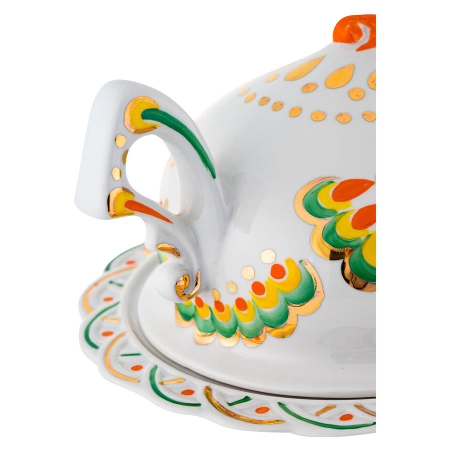 Масленка Франц Гарднер в Вербилках Курочка ряба белая, фарфор твердый, п/к