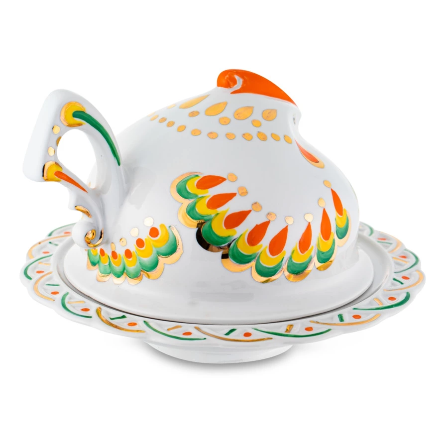 Масленка Франц Гарднер в Вербилках Курочка ряба белая, фарфор твердый, п/к