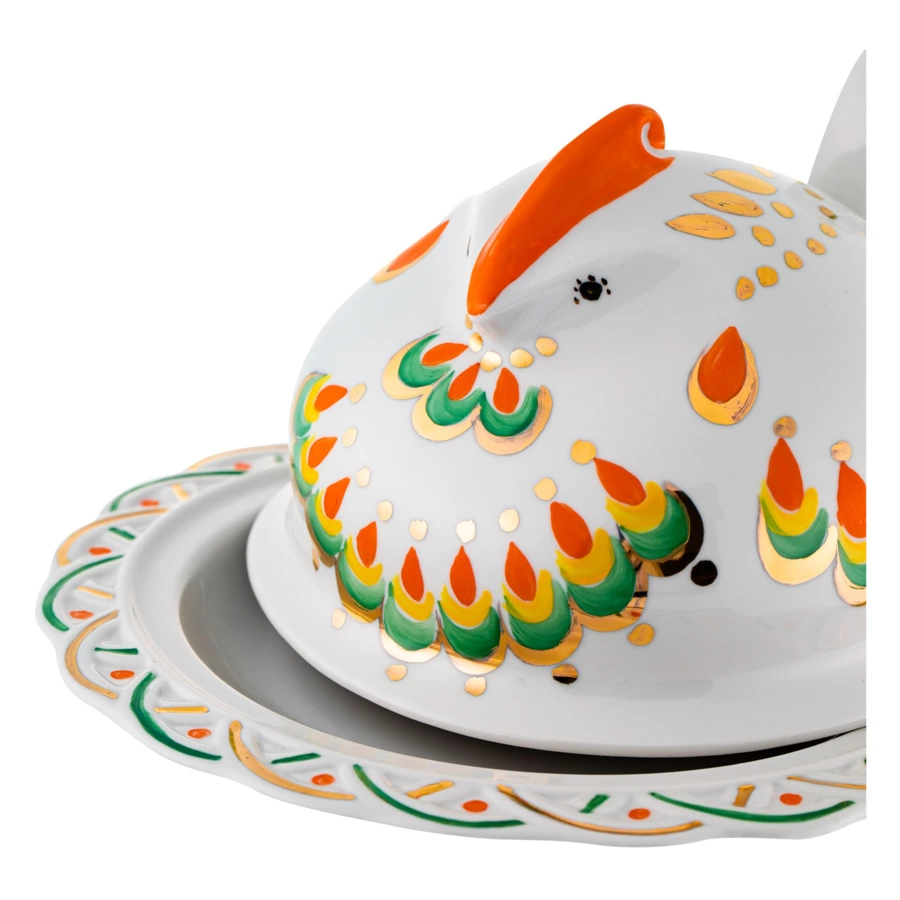 Масленка Франц Гарднер в Вербилках Курочка ряба белая, фарфор твердый, п/к