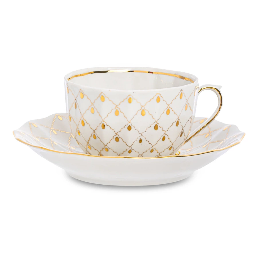Чашка чайная с блюдцем Франц Гарднер в Вербилках Золотая вуаль, фарфор твердый