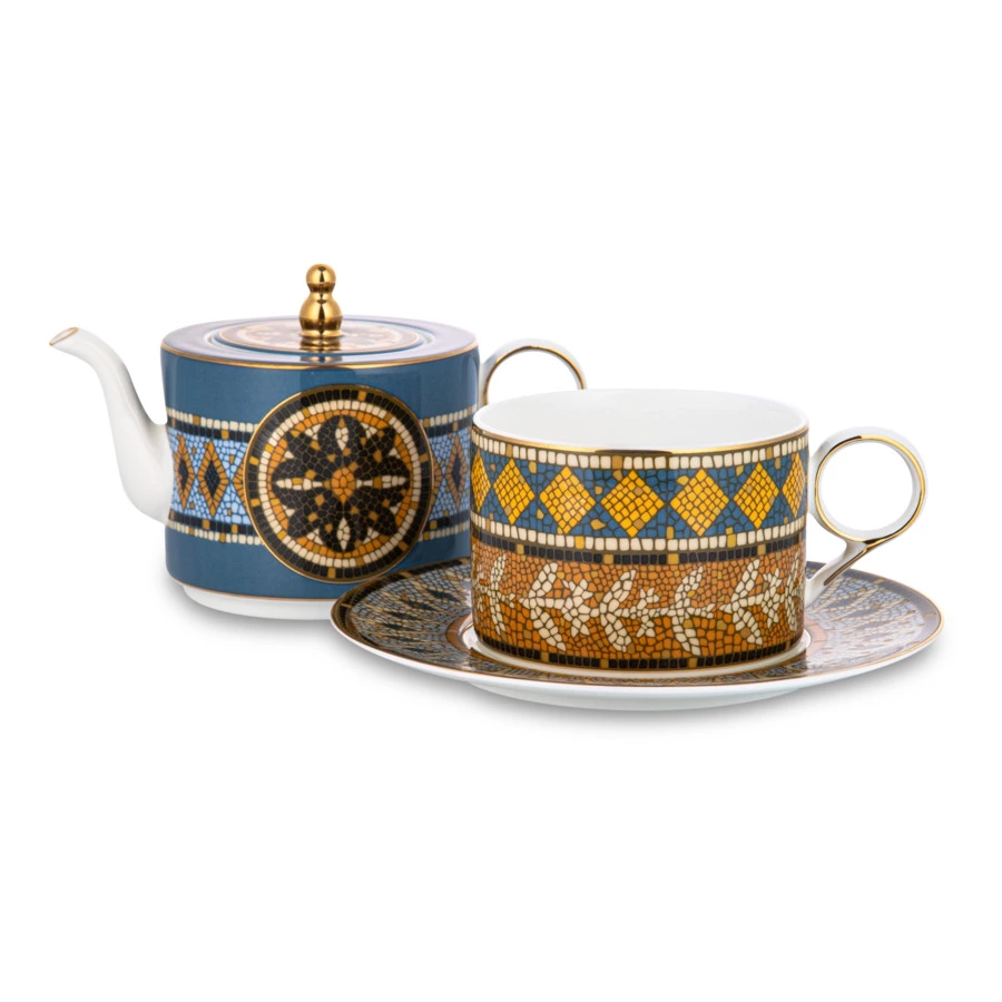 Набор эгоист Mix&Match Home Олимп, чайник 300 мл, чашка чайная 200 мл, блюдце 16 см, п/к