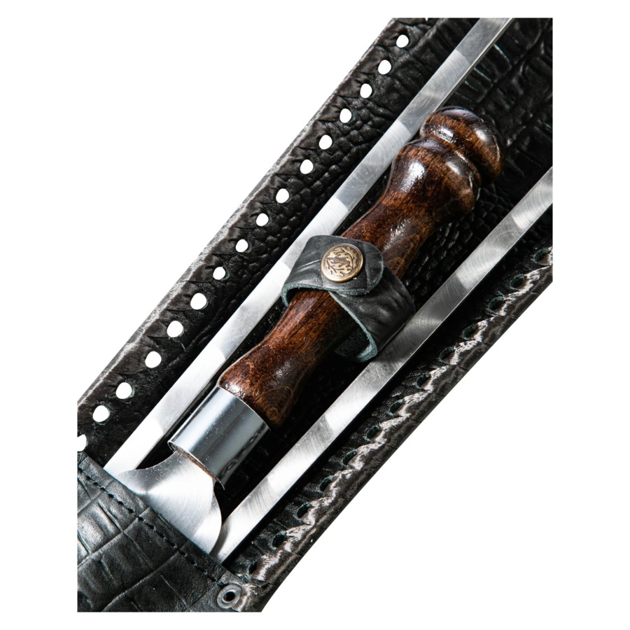 Набор шампуров с ножом в кожаном колчане Williams Oliver Волк №2 50 см, 8 предметов, сталь