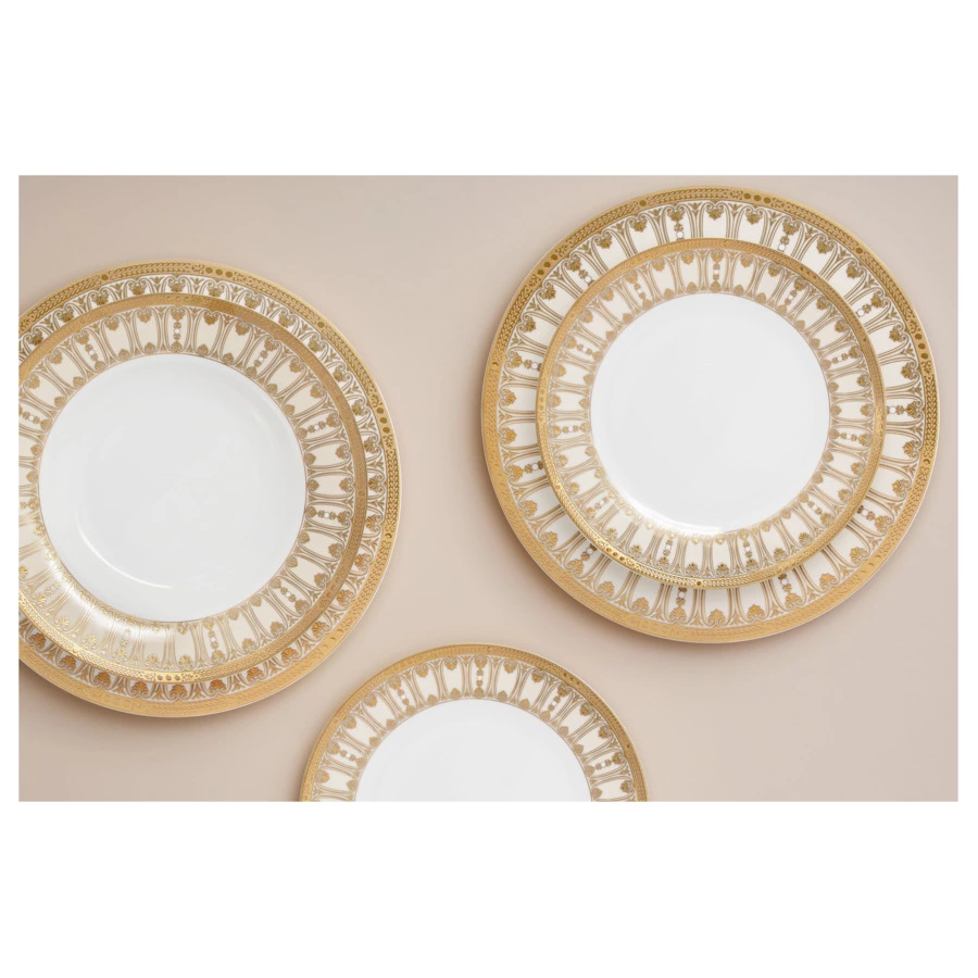 Сервиз столовый Midori Contessa 50 предметов на 12 персон, фарфор твердый, бежевый с золотым, п/к