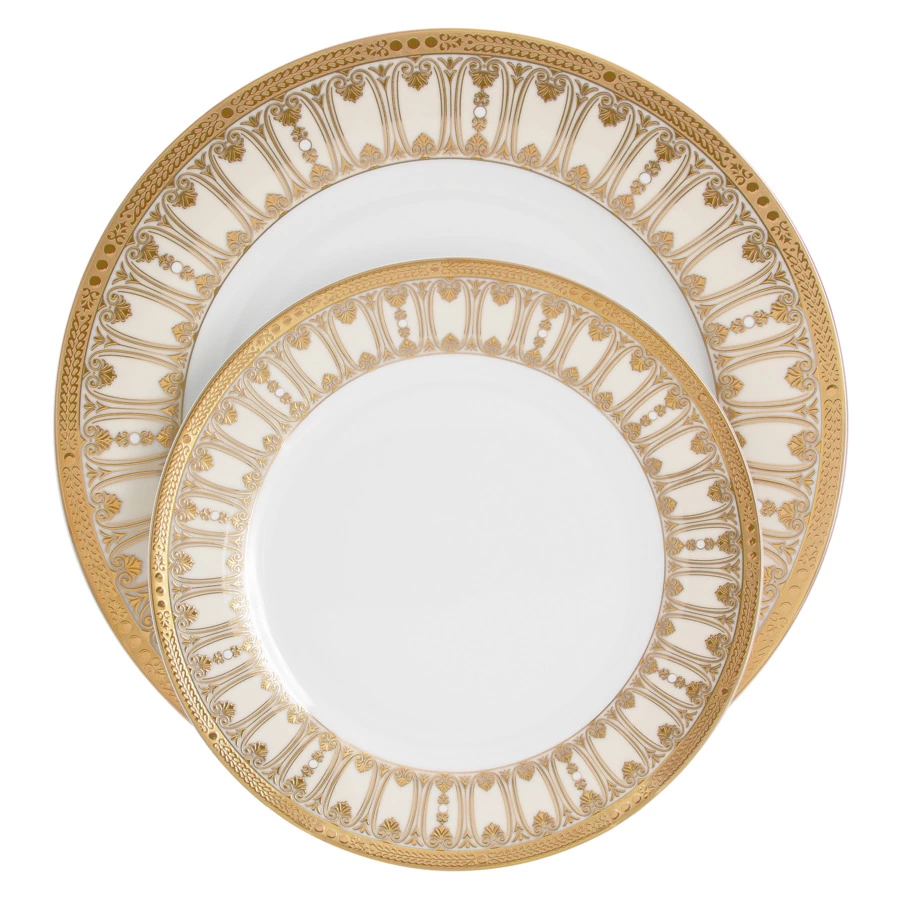 Сервиз столовый Midori Contessa 50 предметов на 12 персон, фарфор твердый, бежевый с золотым, п/к