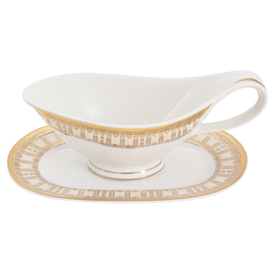 Сервиз столовый Midori Contessa 50 предметов на 12 персон, фарфор твердый, бежевый с золотым, п/к