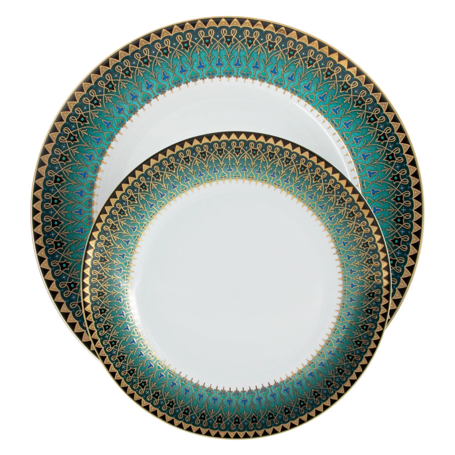 Сервиз столовый Midori Бухара 50 предметов на 12 персон, фарфор твердый, зеленый, п/к