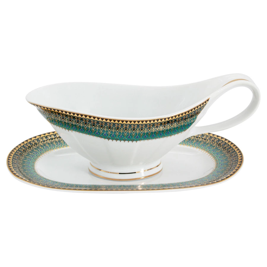 Сервиз столовый Midori Бухара 50 предметов на 12 персон, фарфор твердый, зеленый, п/к