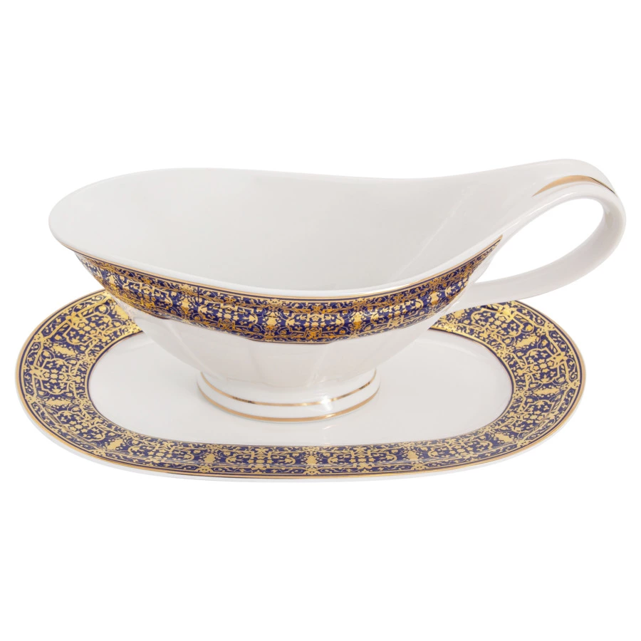 Сервиз столовый Midori Византия 50 предметов на 12 персон, фарфор твердый, синий с золотым, п/к