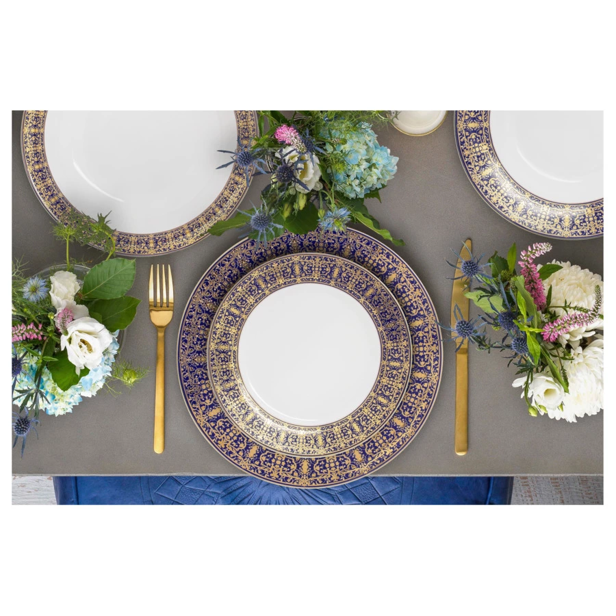 Сервиз столовый Midori Византия 50 предметов на 12 персон, фарфор твердый, синий с золотым, п/к