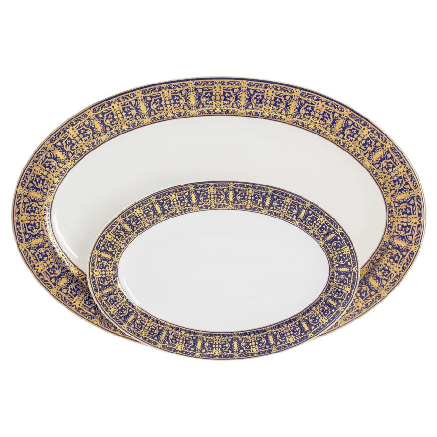 Сервиз столовый Midori Византия 50 предметов на 12 персон, фарфор твердый, синий с золотым, п/к