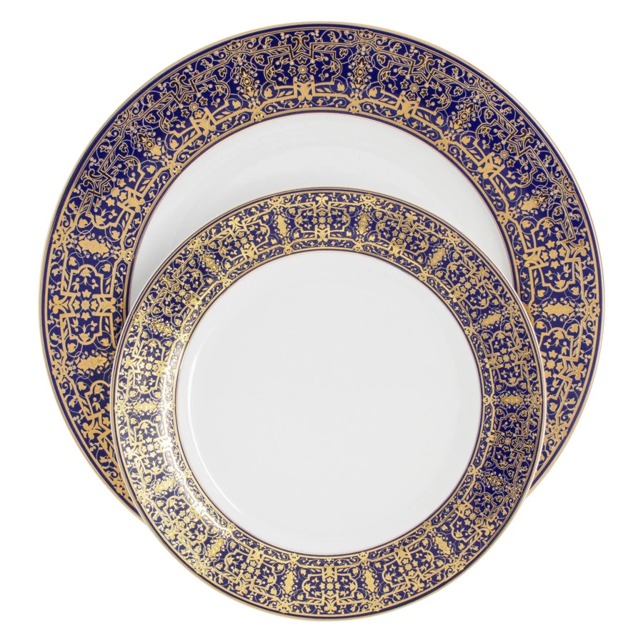 Сервиз столовый Midori Византия 50 предметов на 12 персон, фарфор твердый, синий с золотым, п/к