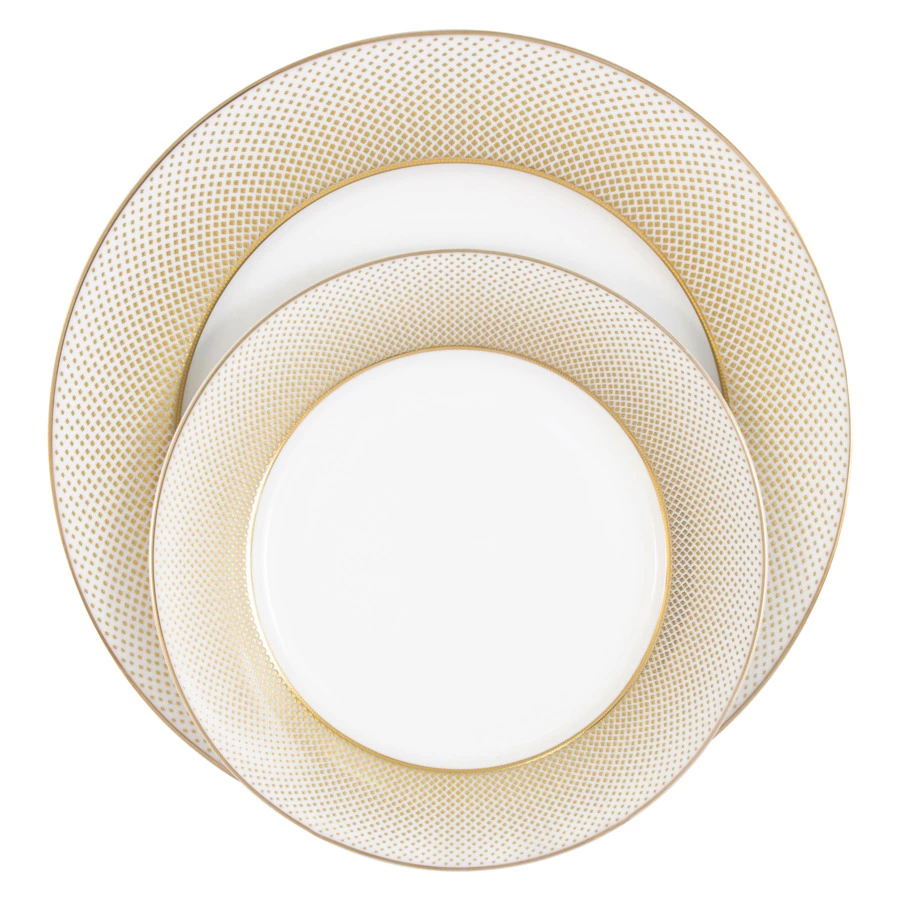 Сервиз столовый Midori Вирджиния 50 предметов на 12 персон, фарфор твердый, белый с золотым, п/к