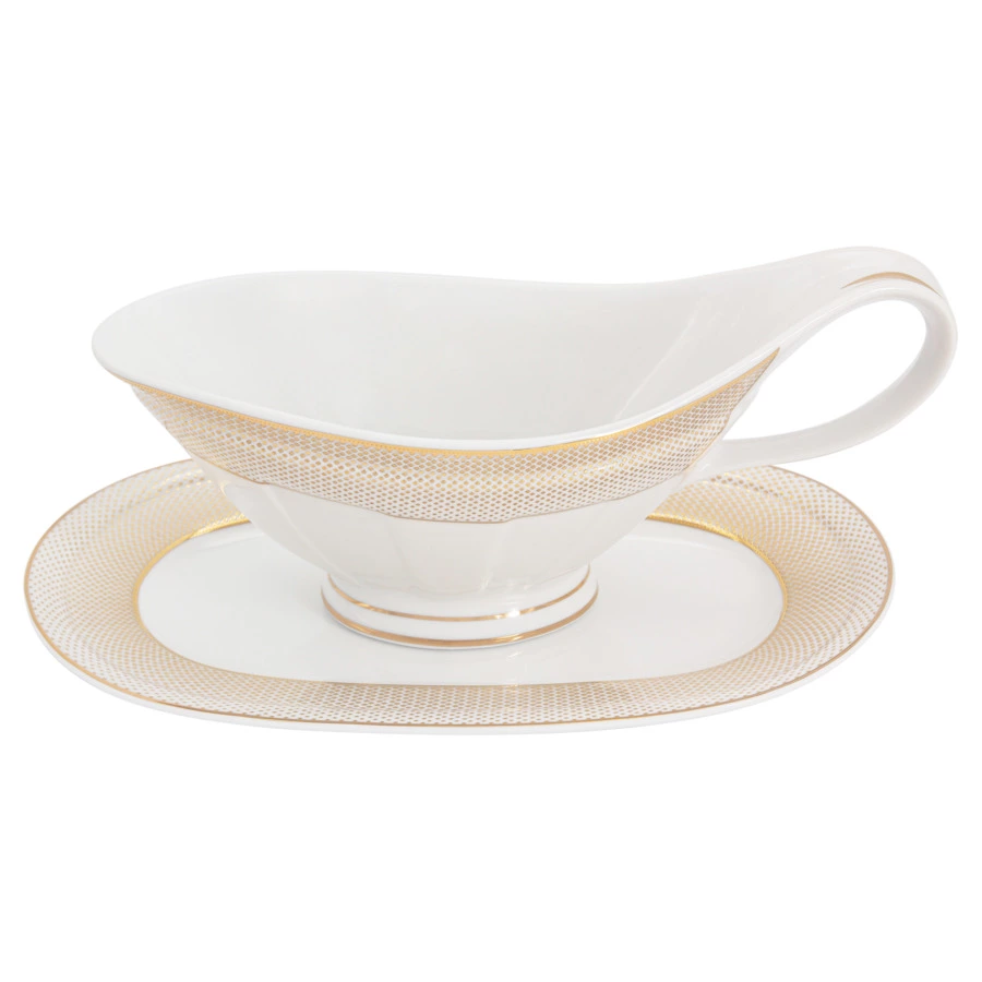 Сервиз столовый Midori Вирджиния 50 предметов на 12 персон, фарфор твердый, белый с золотым, п/к