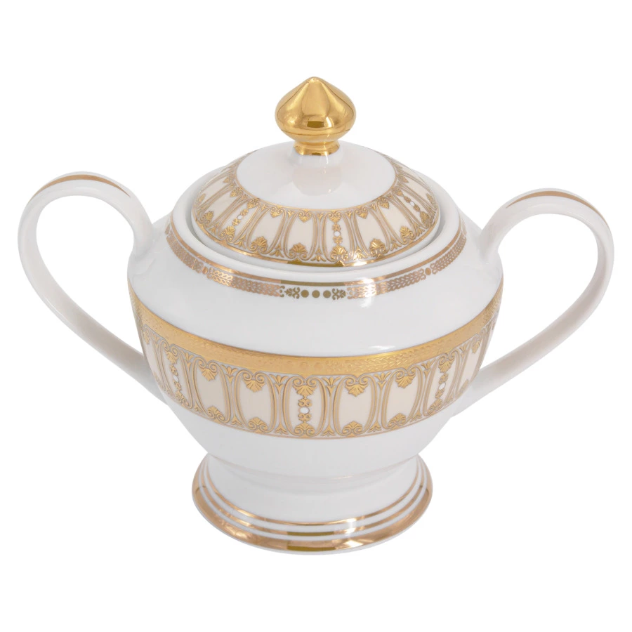 Сервиз чайный  Midori Contessa 23 предмета на 6 персон, фарфор твердый, бежевый с золотым, п/к