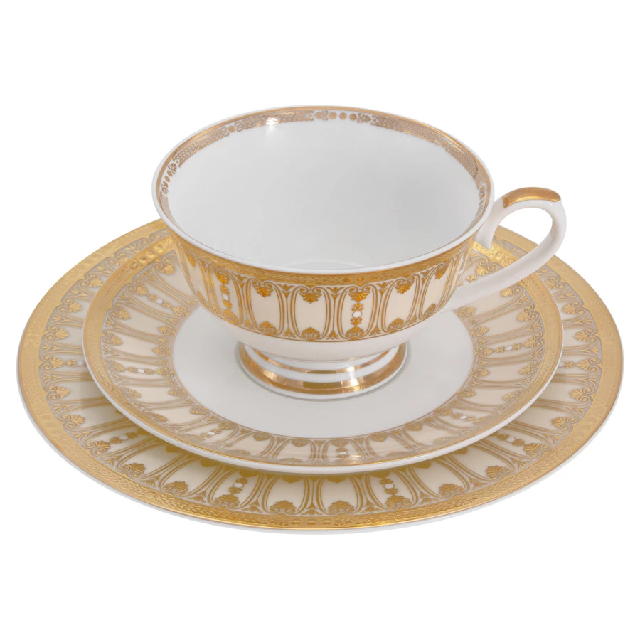Сервиз чайный  Midori Contessa 42 предмета на 12 персон, фарфор твердый, бежевый с золотым, п/к