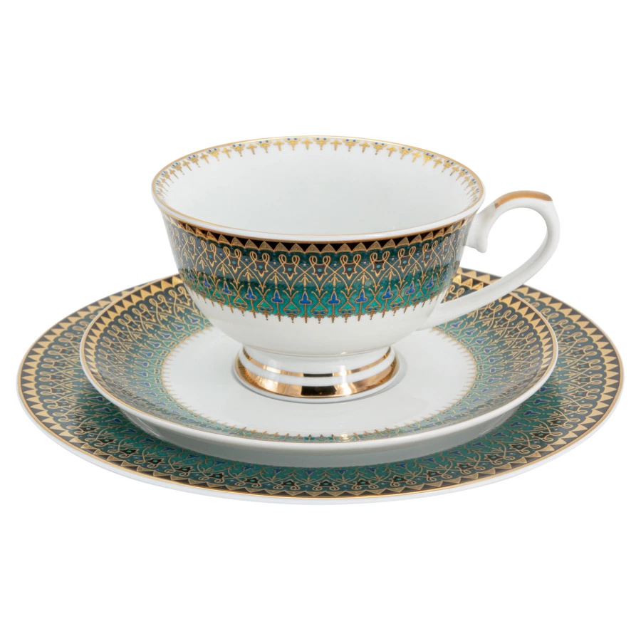Сервиз чайный  Midori Бухара 42 предмета на 12 персон, фарфор твердый, зеленый, п/к