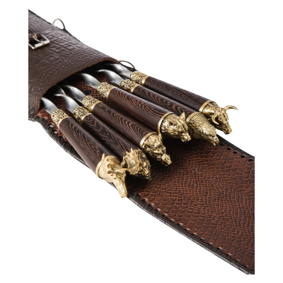 Набор шампуров в кожаном чехле с мангалом Город подарков Удачная охота 70 см, п/к