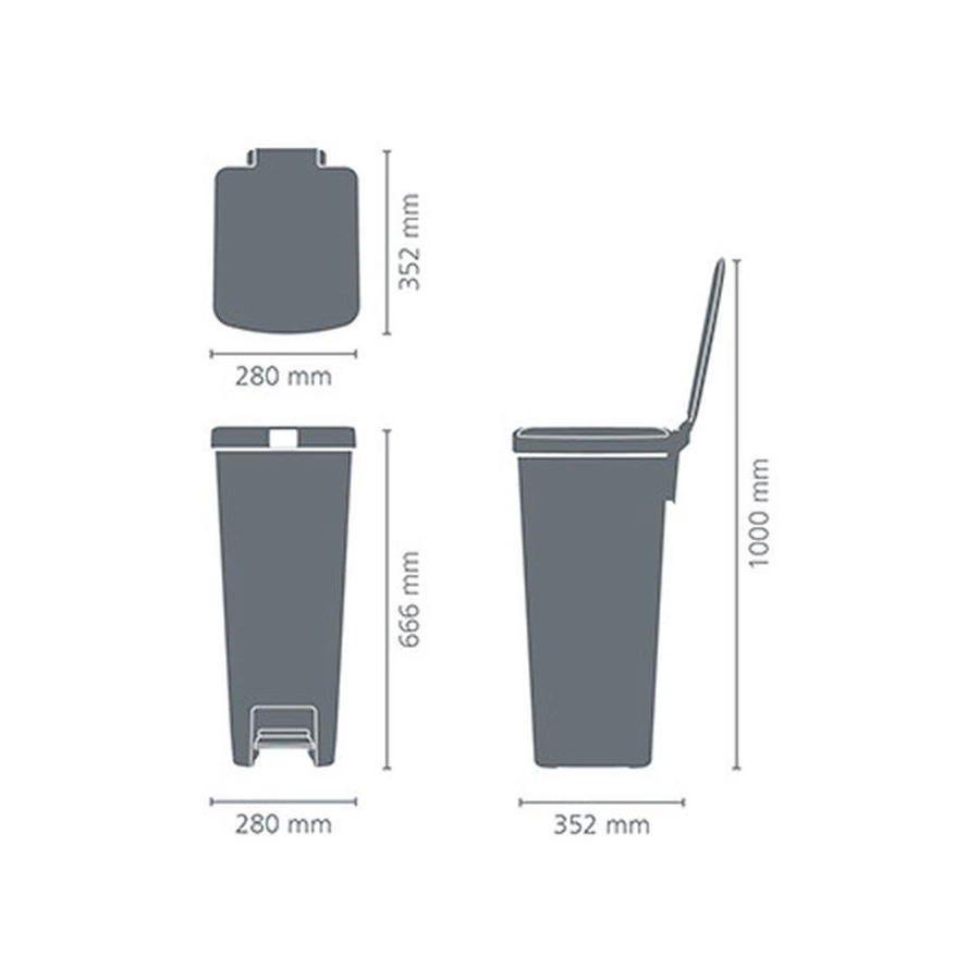 Бак для мусора с педалью Brabantia Step Up 66,6см, 40 л, пластик, темно-серый