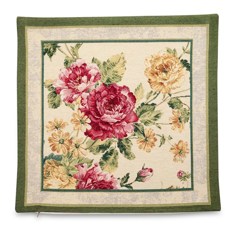 Наволочка Mix&Match Home Королевский пион 45х45 см, гобелен, бежевая