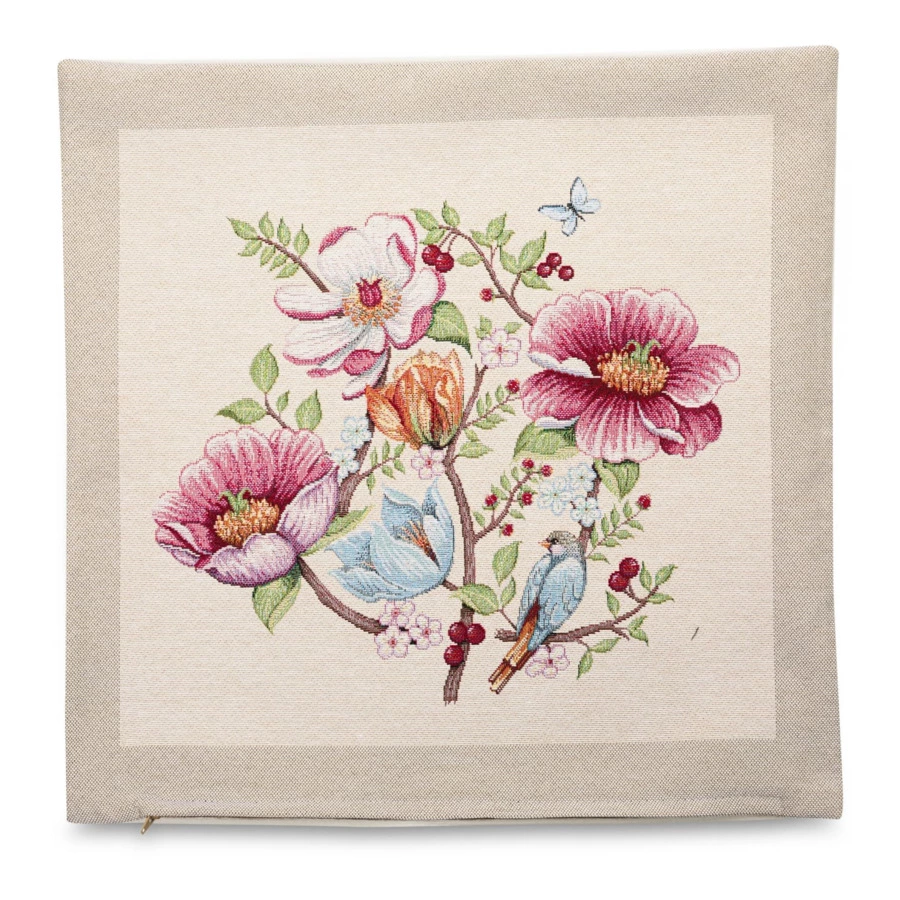 Наволочка Mix&Match Home Магнолия 45х45 см, гобелен, бежевая
