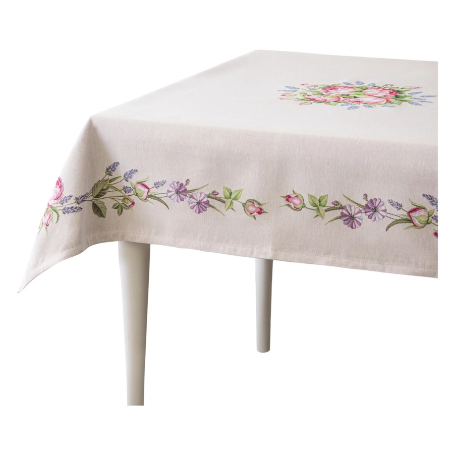 Скатерть прямоугольная Mix&Match Home Розовое утро 140х180 см , гобелен, бежевая