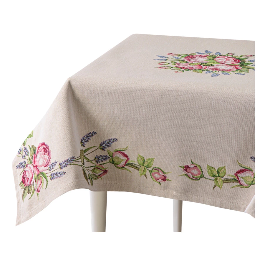 Скатерть-наперон Mix&Match Home Розовое утро 100х100 см, гобелен, бежевая