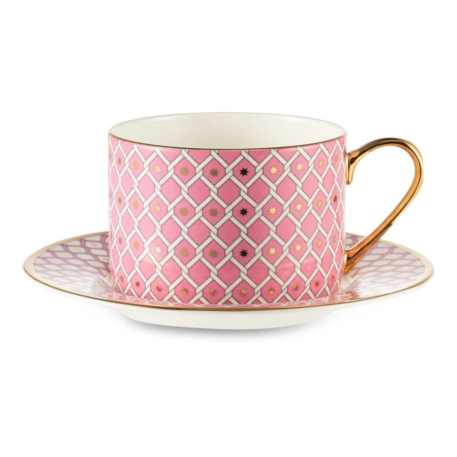 Чашка чайная с блюдцем ИФЗ Идиллия Коралл 250 мл, фарфор твердый