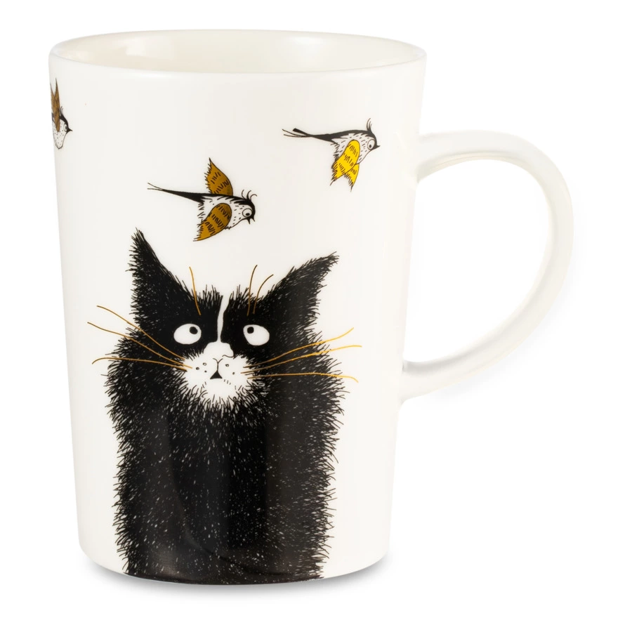 Кружка Mix&Match Синергия Кот Мечты о крыльях 450 мл, белая ручка, фарфор костяной