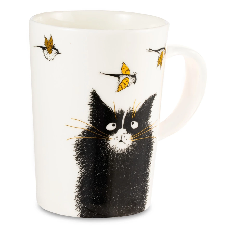 Кружка Mix&Match Синергия Кот Мечты о крыльях 450 мл, белая ручка, фарфор костяной