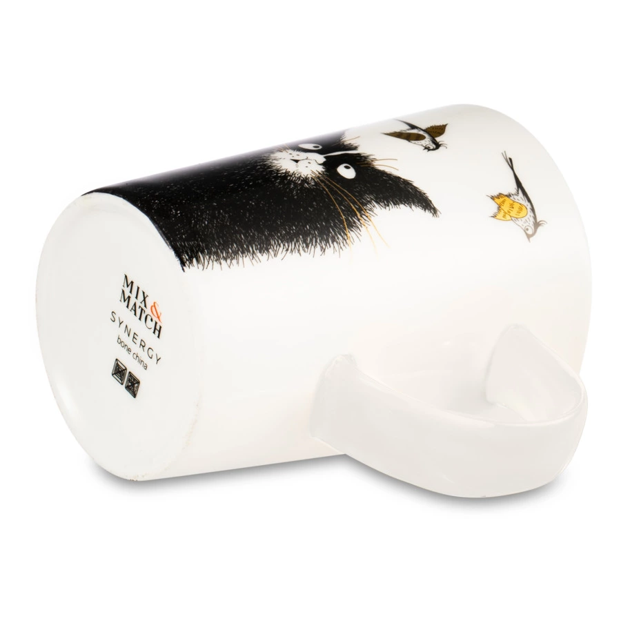 Кружка Mix&Match Синергия Кот Мечты о крыльях 450 мл, белая ручка, фарфор костяной