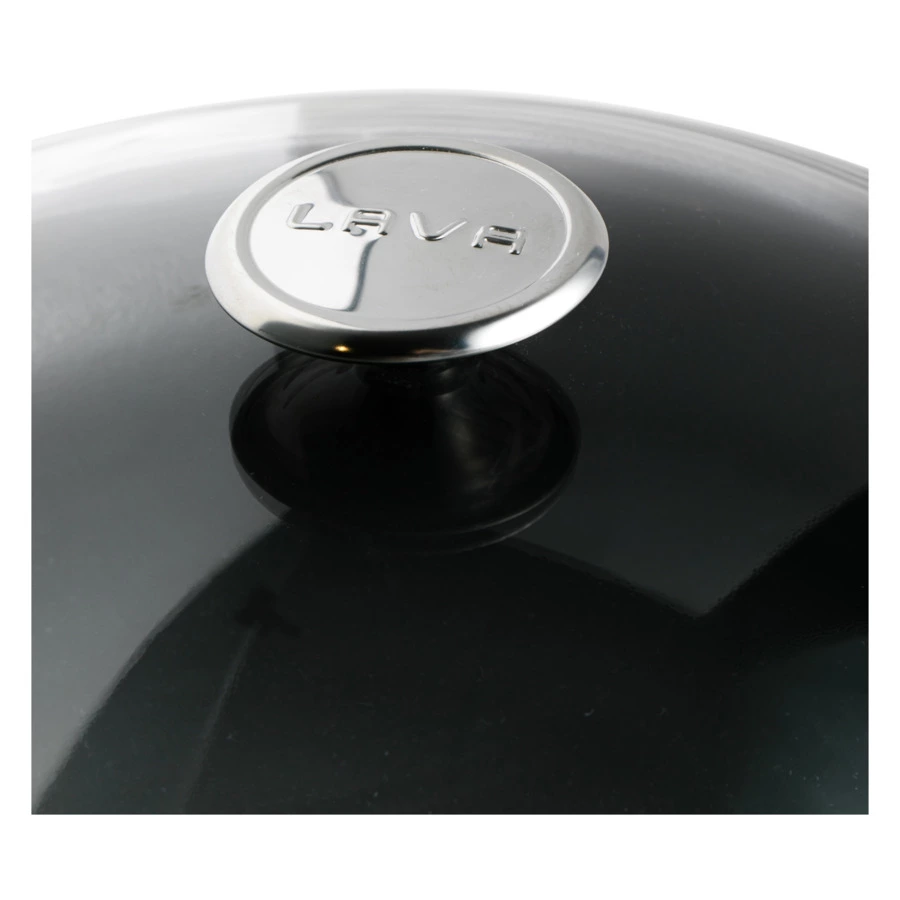 Сковорода с крышкой LAVA d28 см, 2,3 л, деревянная ручка, чугун, красная