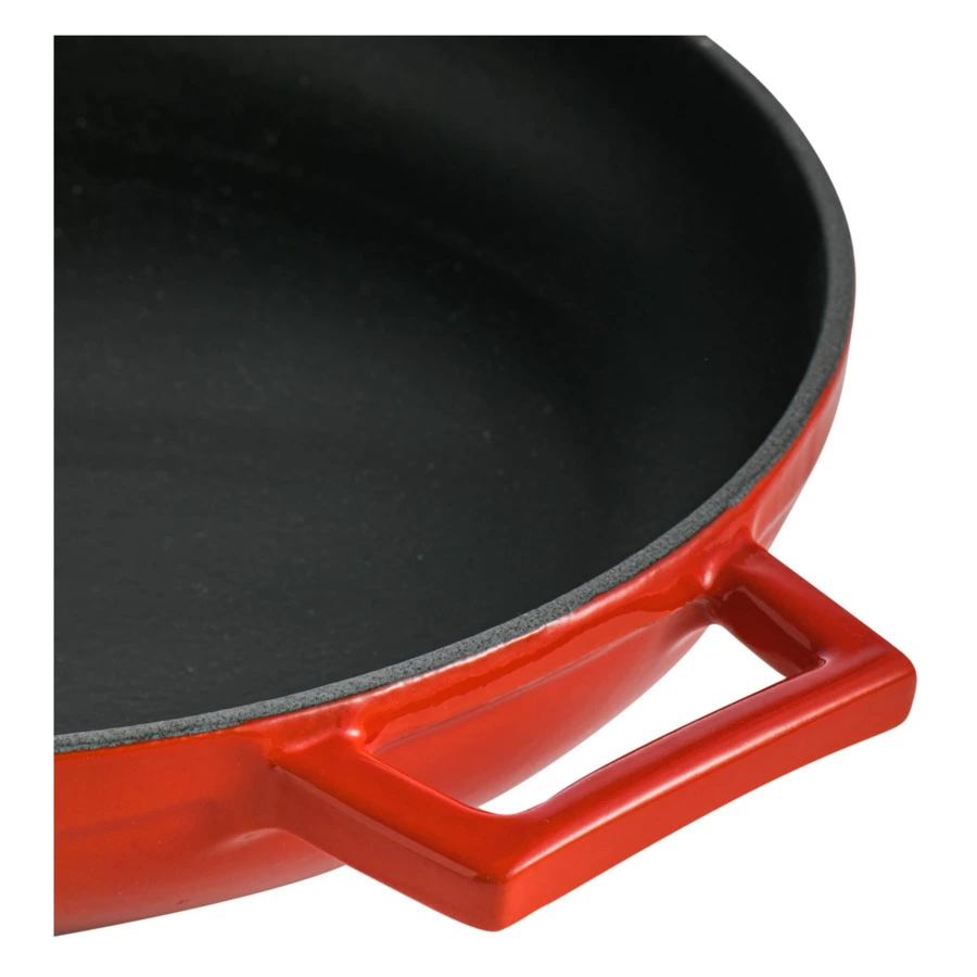 Сковорода с крышкой LAVA d28 см, 2,3 л, деревянная ручка, чугун, красная