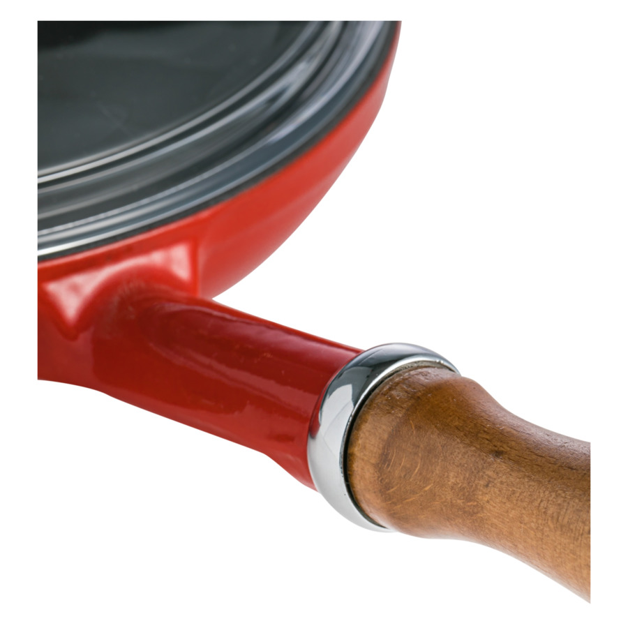Сковорода с крышкой LAVA d28 см, 2,3 л, деревянная ручка, чугун, красная