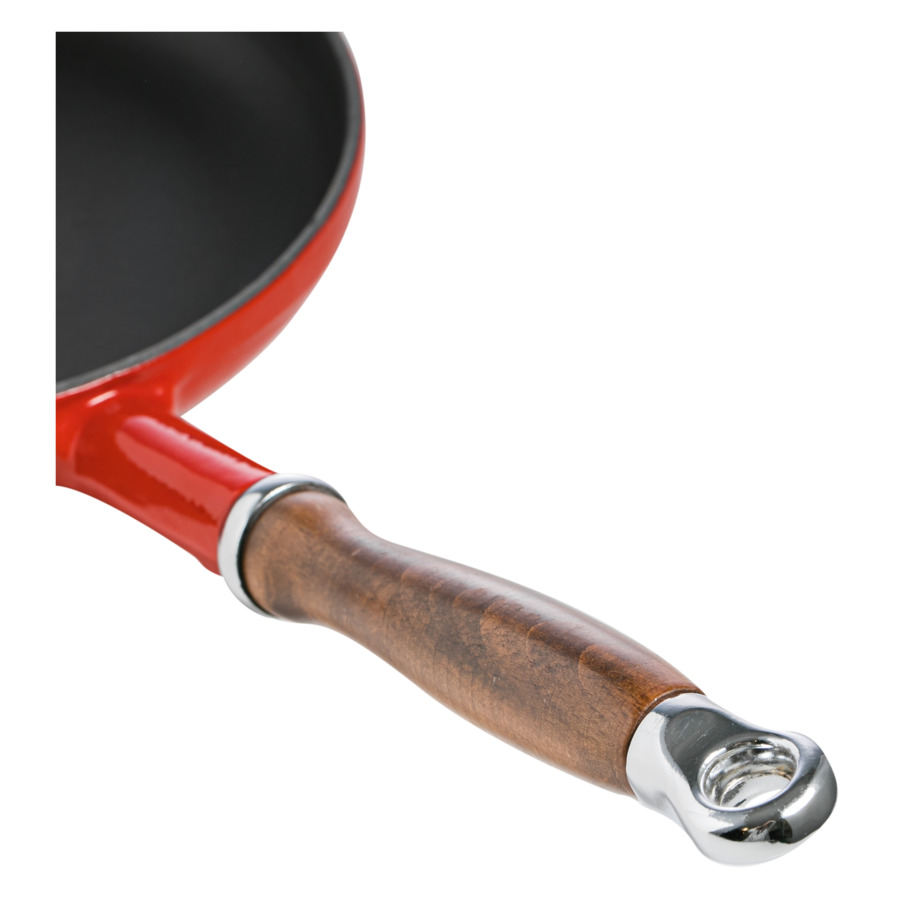 Сковорода с крышкой LAVA d24 см, 1,3 л, деревянная ручка, чугун, красная