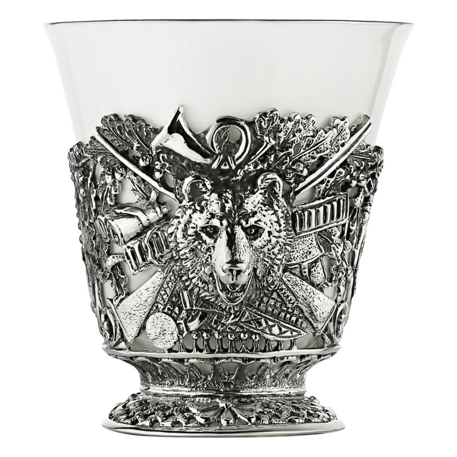 Набор чайный в футляре Кольчугинский мельхиор Охотничий, 12 предметов, с посеребрением и чернением,