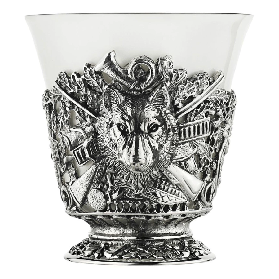 Набор чайный в футляре Кольчугинский мельхиор Охотничий, 12 предметов, с посеребрением и чернением,