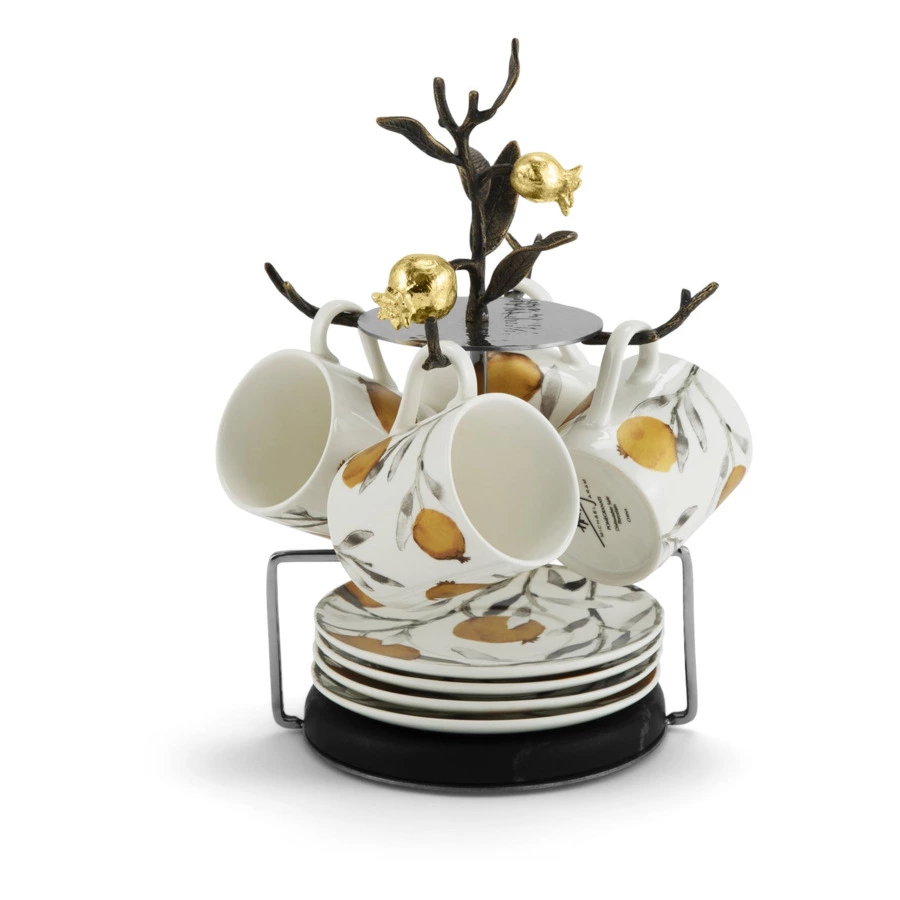 Набор кружек с блюдцами на подставке Michael Aram Гранат 9 предметов h24 см, фарфор