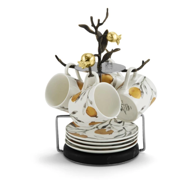 Набор кружек с блюдцами на подставке Michael Aram Гранат 9 предметов h24 см, фарфор