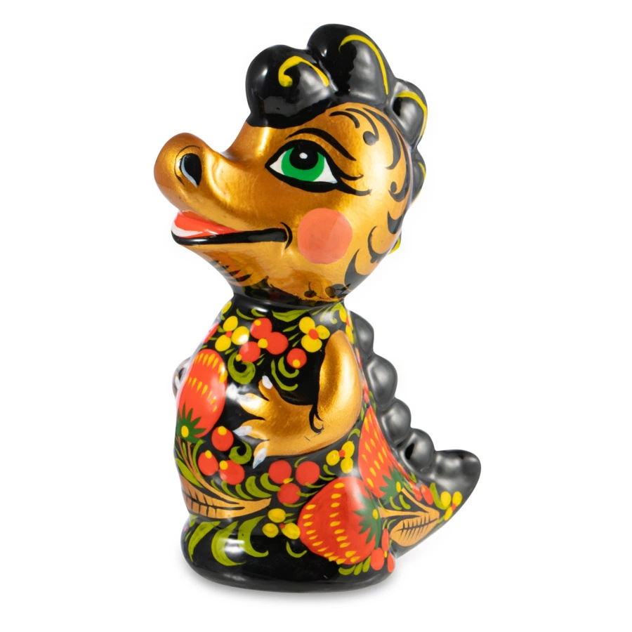 Сувенир Золотая Хохлома Дракон 8,5х4х6 см, фарфор твердый, черный