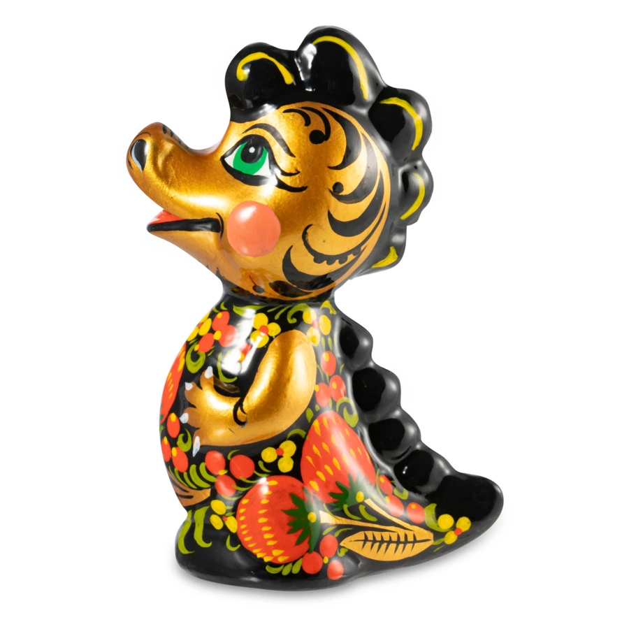 Сувенир Золотая Хохлома Дракон 8,5х4х6 см, фарфор твердый, черный