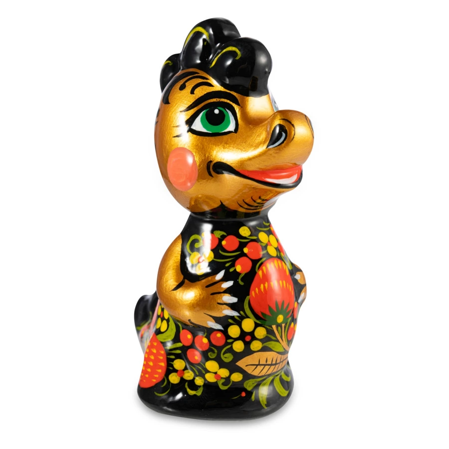 Сувенир Золотая Хохлома Дракон 8,5х4х6 см, фарфор твердый, черный