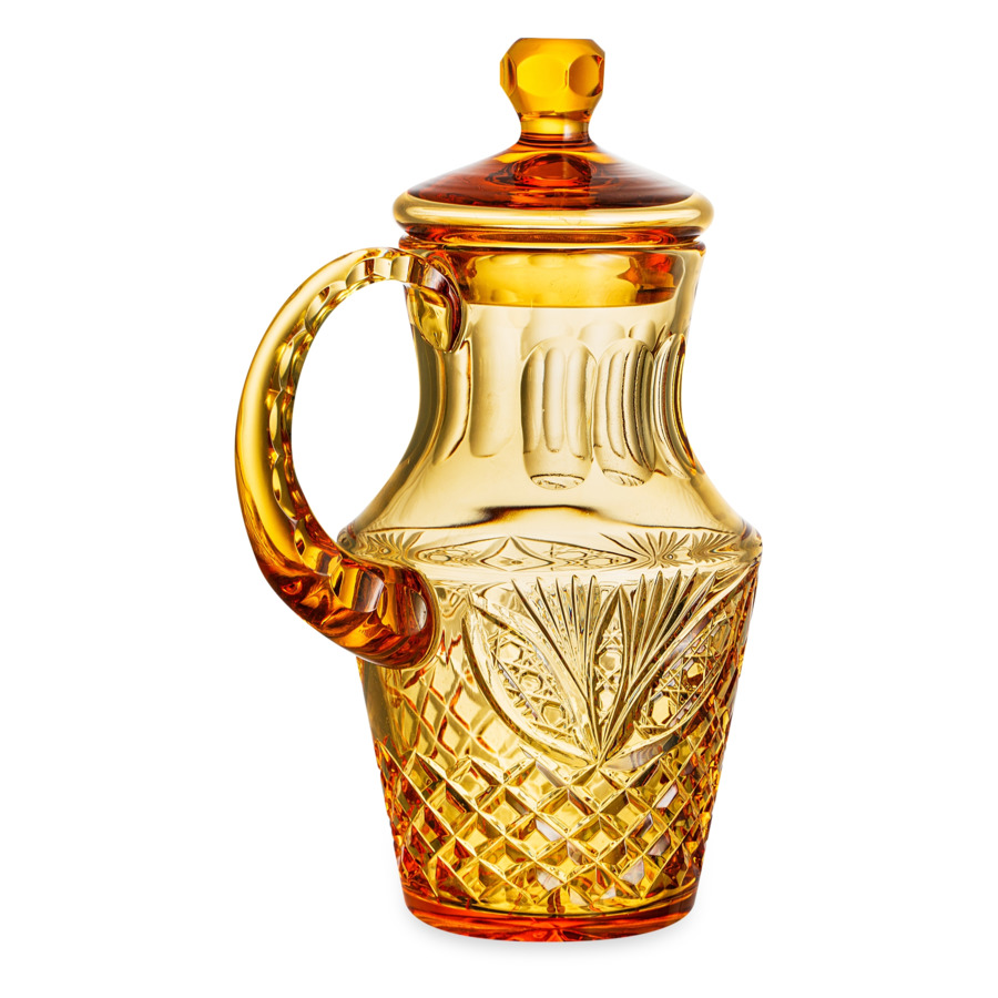 Набор из графина со стаканами на блюдцах ГХЗ Фараон 6 предметов, хрусталь, желтый