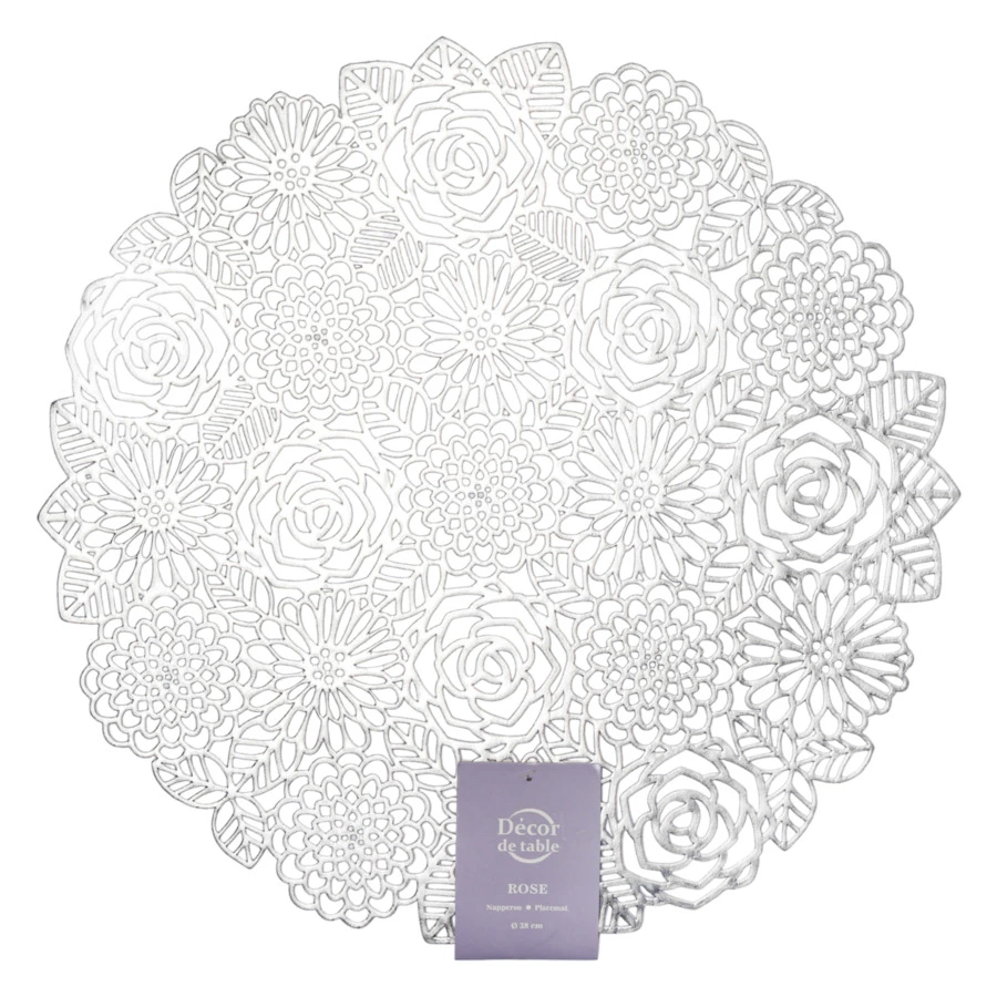 Салфетка подстановочная круглая Decor de table Home Rose 38 см, ПВХ, серебристая