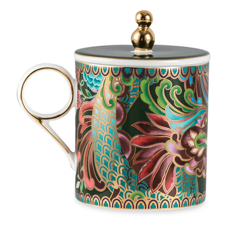 Кружка с крышкой Mix&Match Home Волшебный Дракон 350 мл, фарфор, зеленая