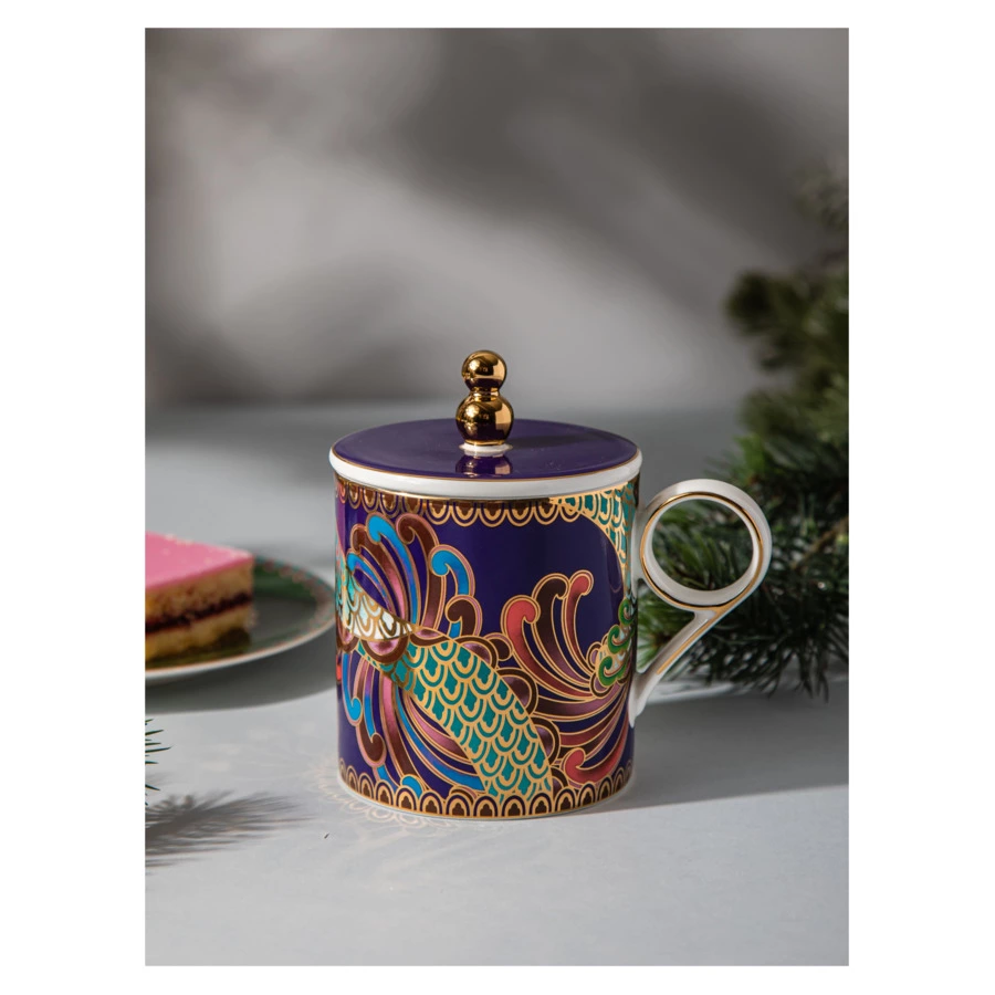 Кружка с крышкой Mix&Match Home Волшебный Дракон 350 мл, фарфор, фиолетовая