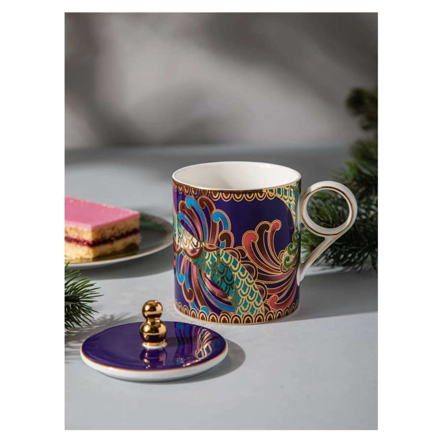 Кружка с крышкой Mix&Match Home Волшебный Дракон 350 мл, фарфор, фиолетовая