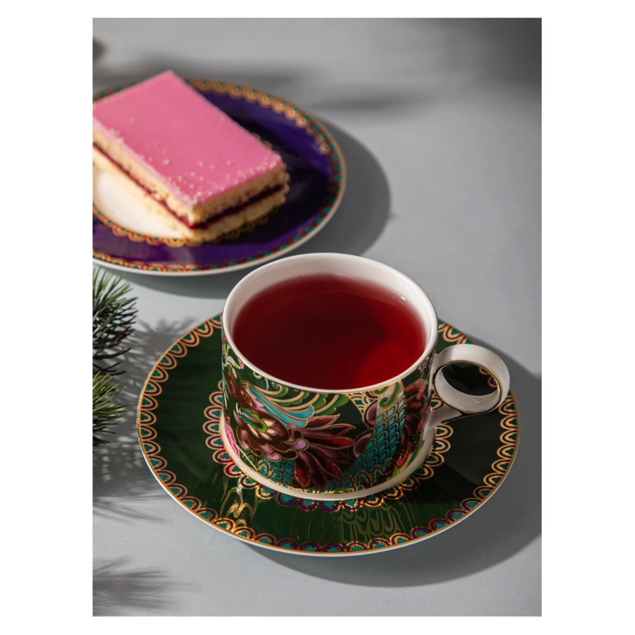 Чашка чайная с блюдцем Mix&Match Home Волшебный Дракон, фарфор, зеленая