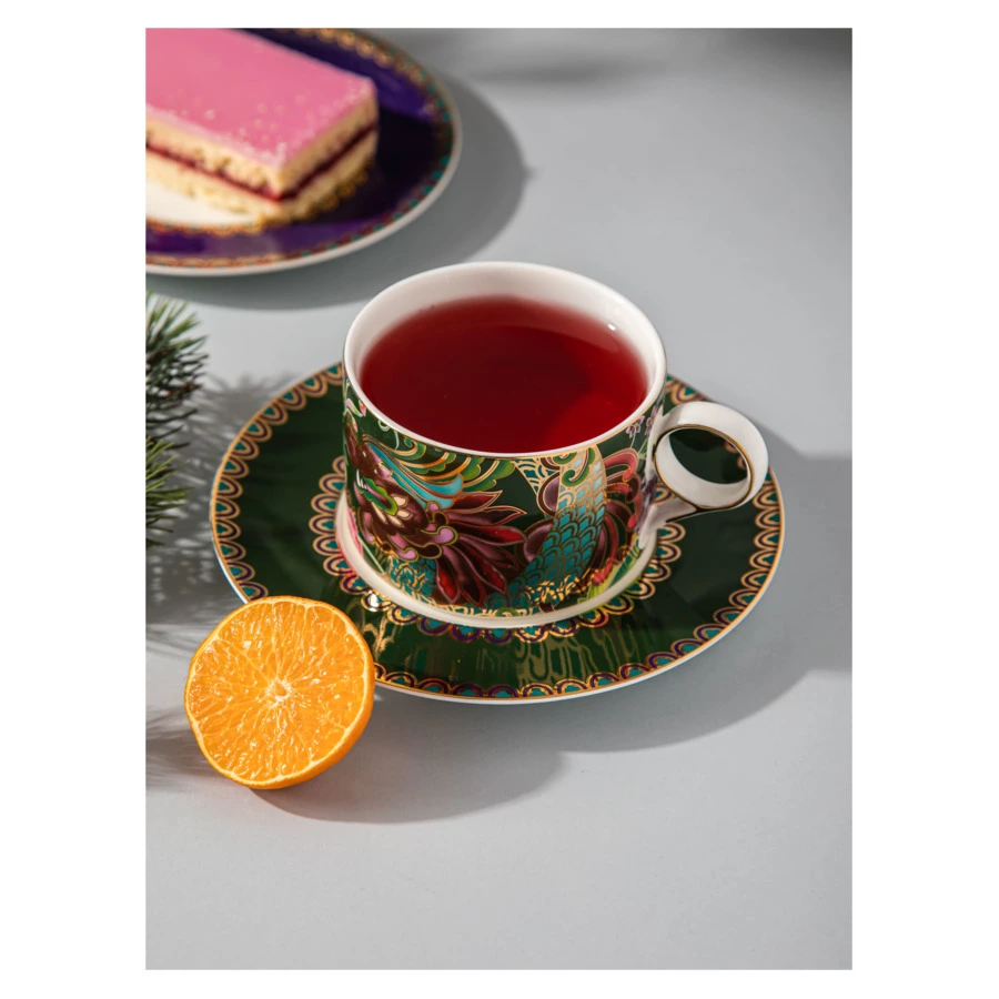 Чашка чайная с блюдцем Mix&Match Home Волшебный Дракон, фарфор, зеленая