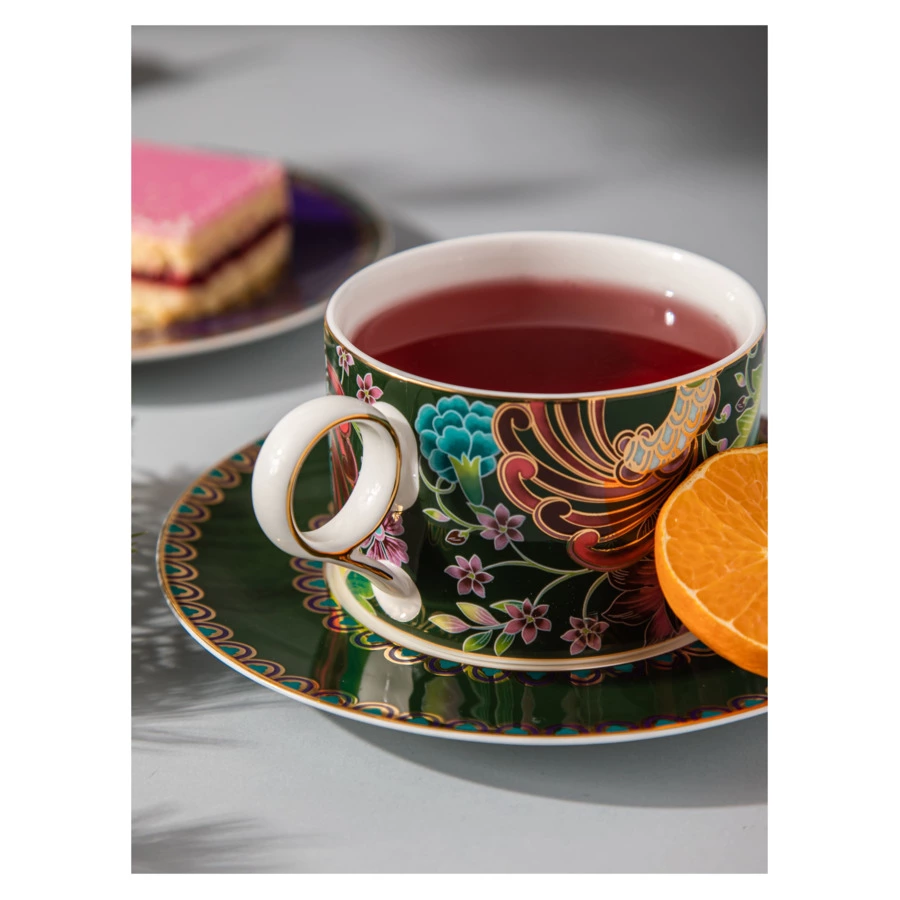 Чашка чайная с блюдцем Mix&Match Home Волшебный Дракон, фарфор, зеленая